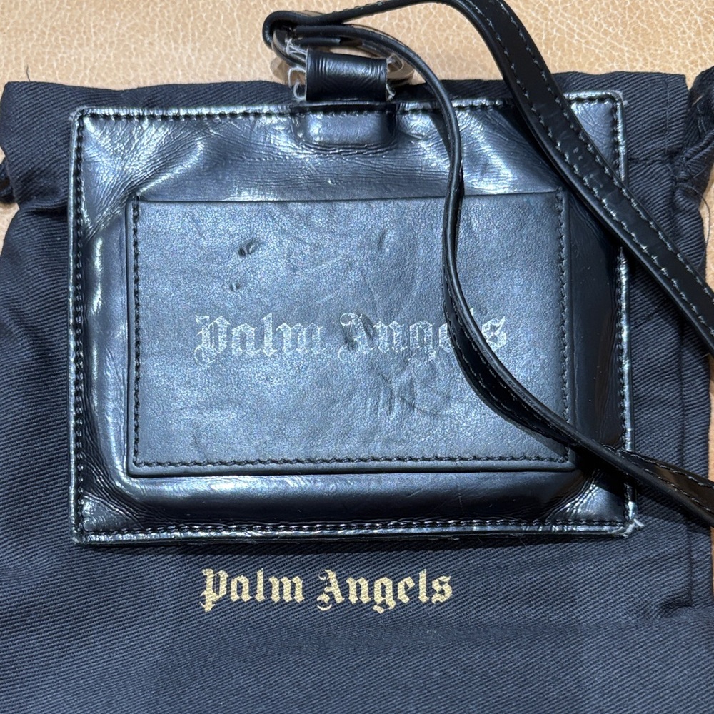 Palm Angels Black Leather Crossbody Wallet